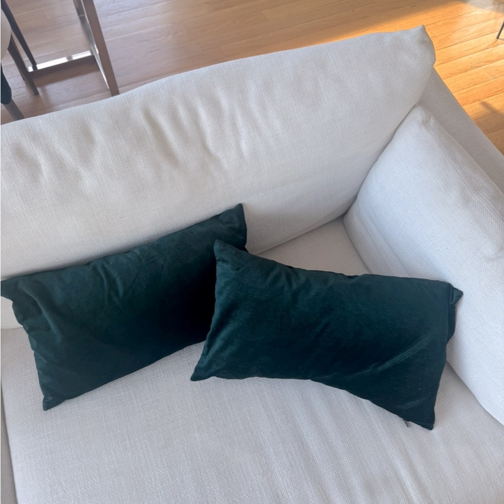 2 emerald green velvet pillowcases + inserts